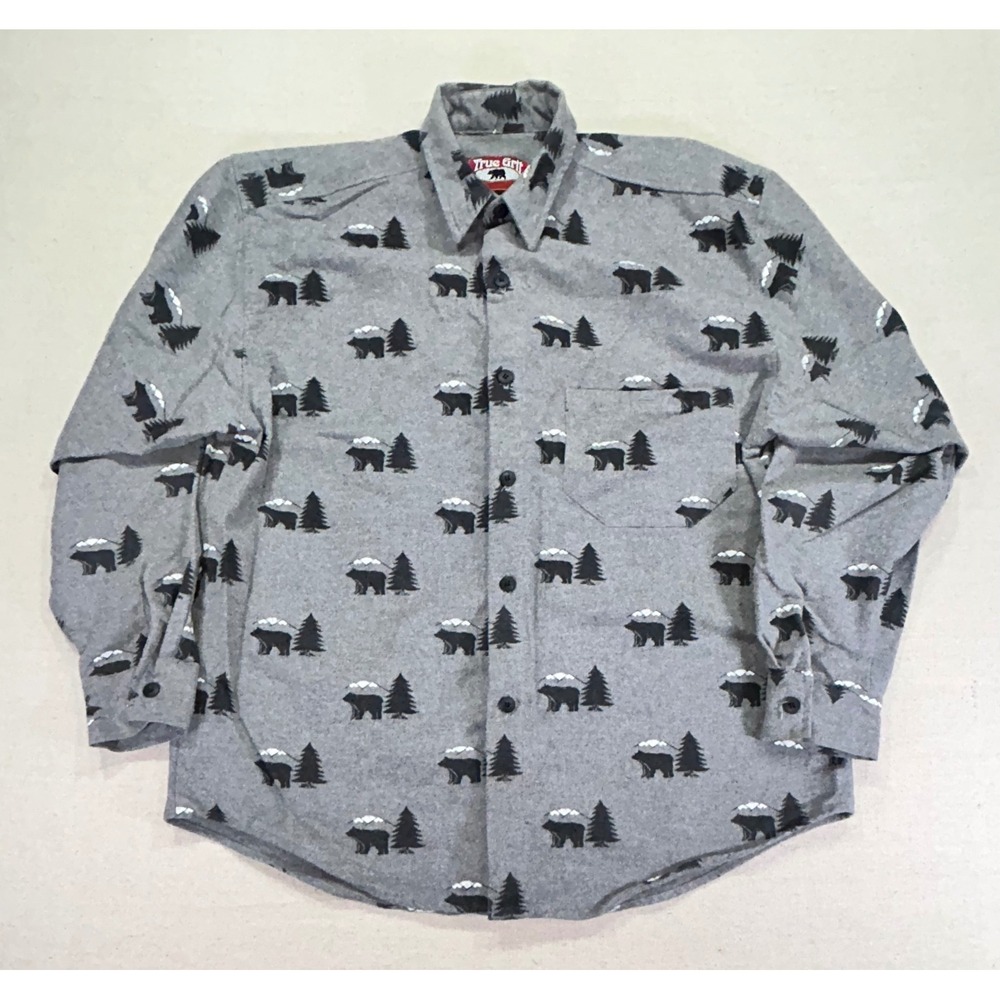 Vintage TRUE GRIT Men's Chamios BEAR AOP Button Shirt Long Sleeve Outdoor‎ USA
